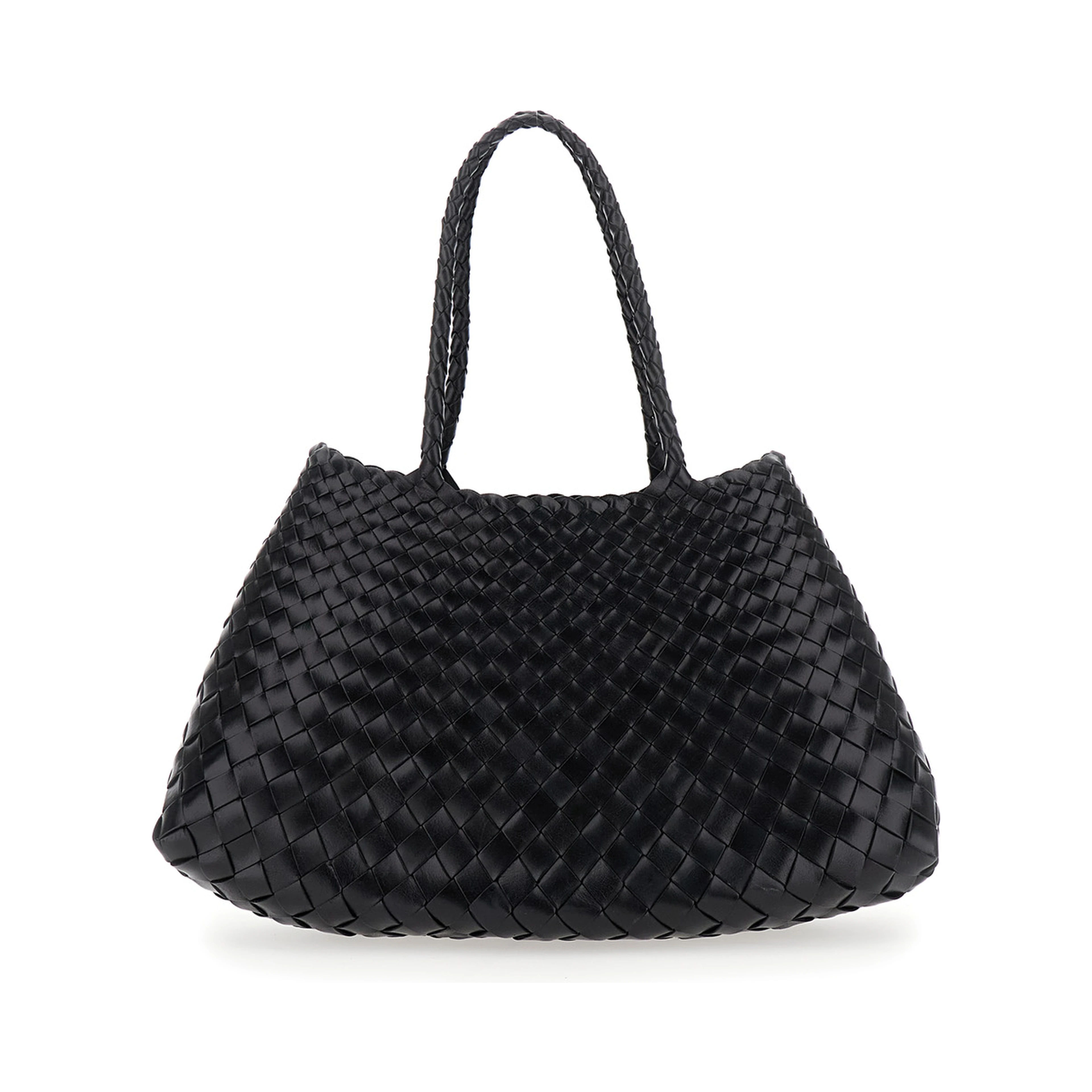 Crossbody bag Santa Croce with Two Top Handles and Intreccio Design in Black Leather for Women