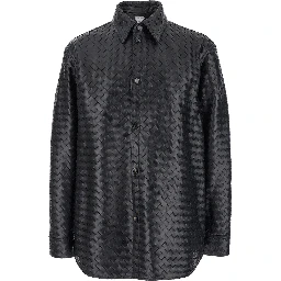 Oversized Woven Leather Jacket Black Men
