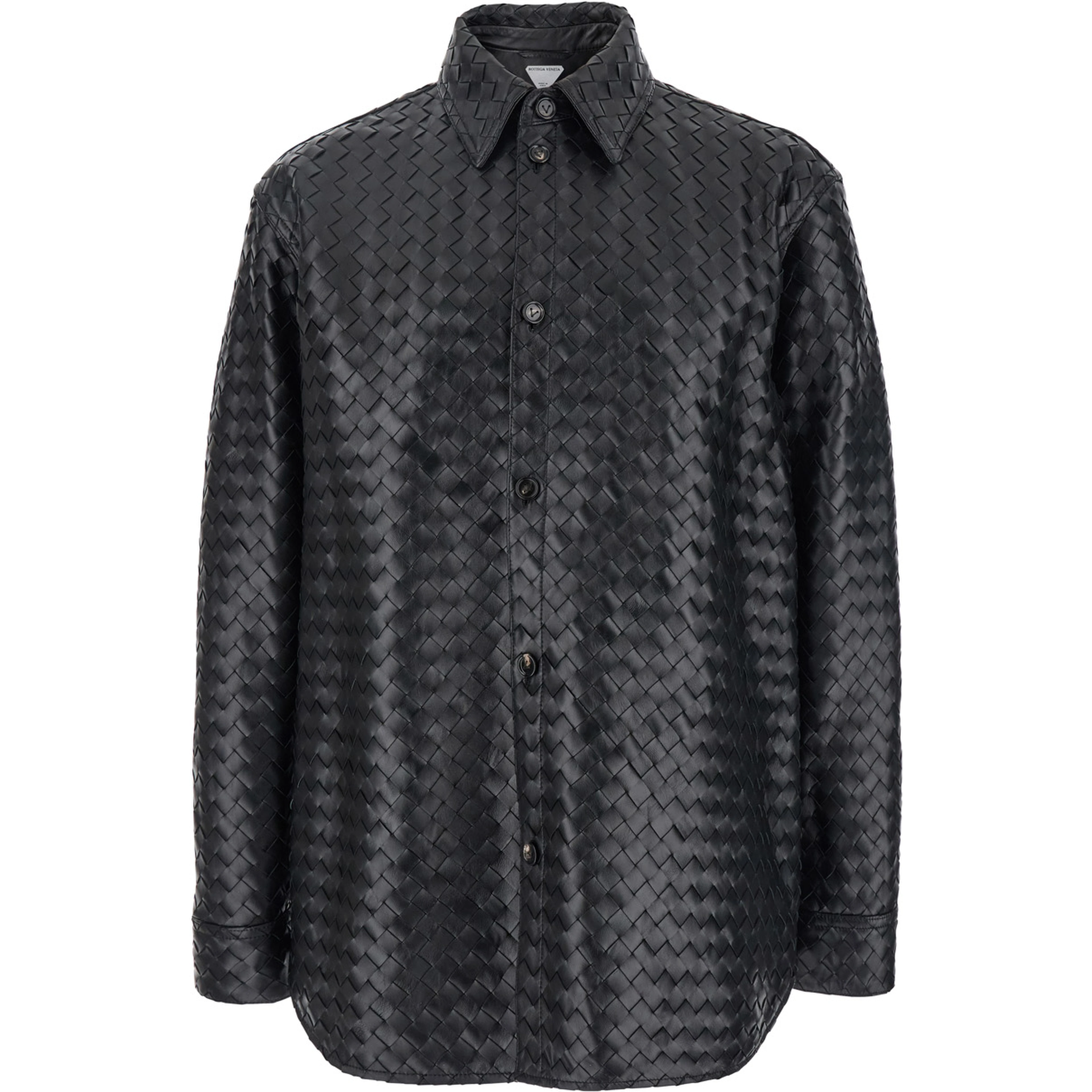 Oversized Woven Leather Jacket Black Men