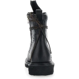 Gabe Black Boots with Oversized Decorative Laces and Side Zip Closure in Leather for Men