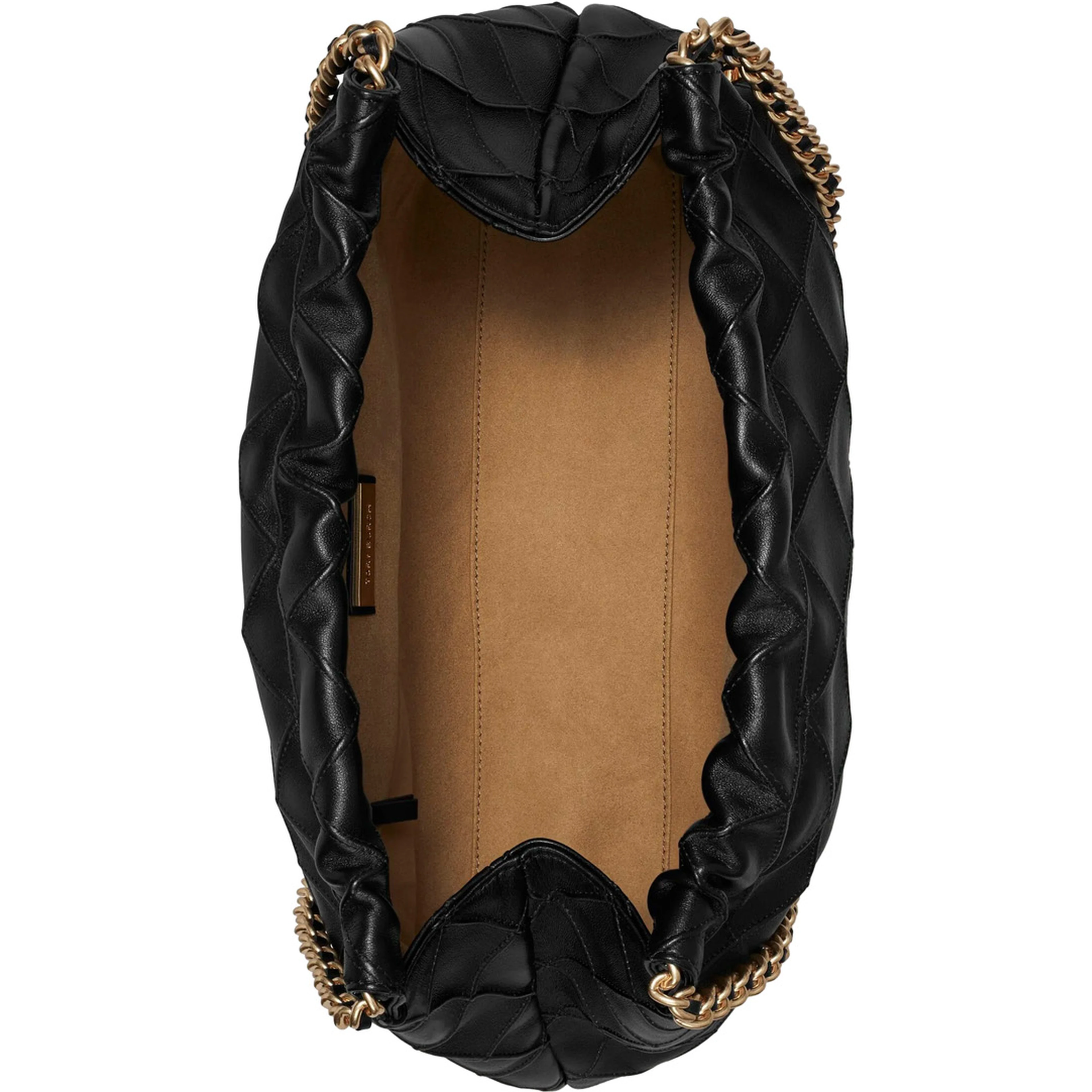 Shoulder Bag with Chain Handles and Diamond Quilting in Black Leather for Women
