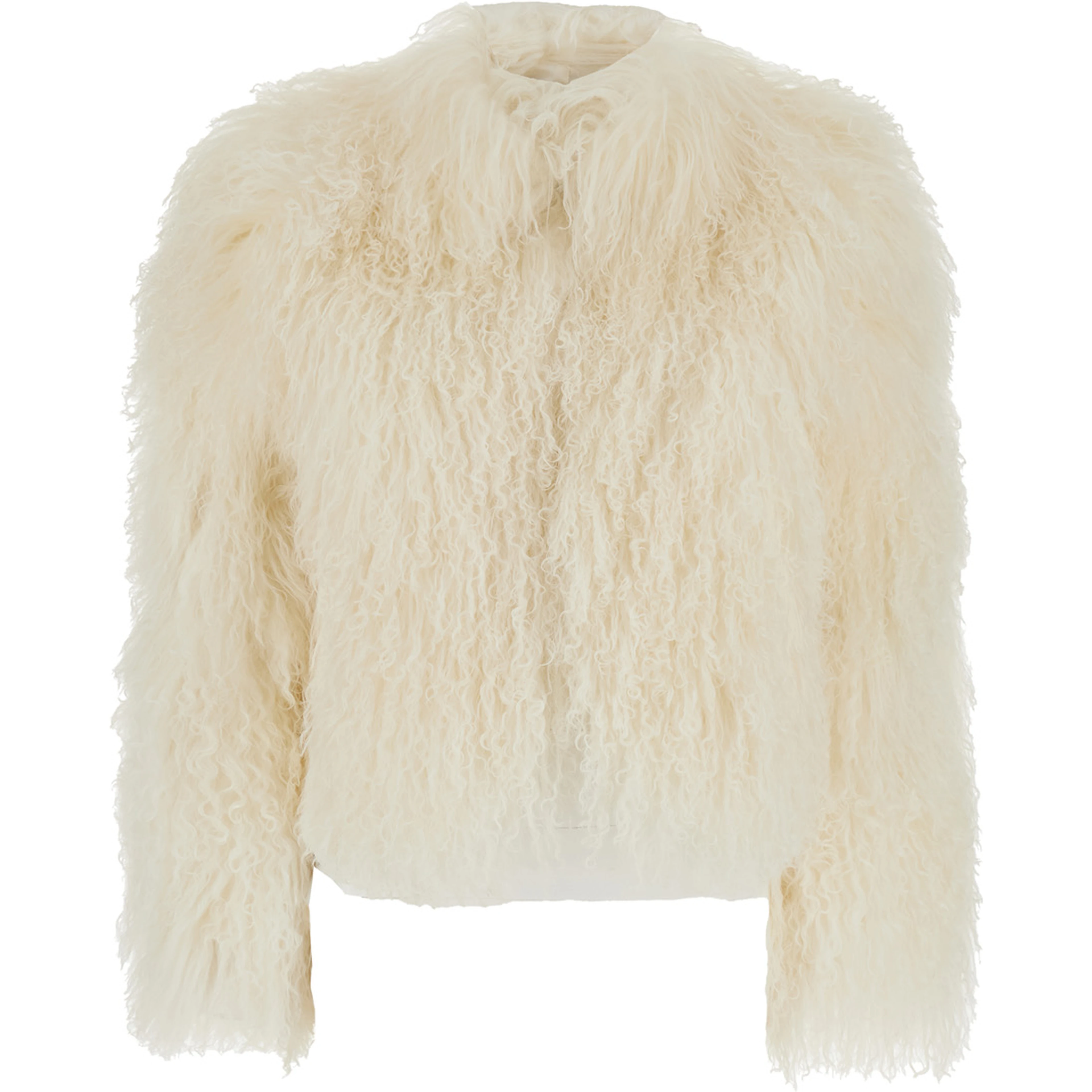Beige Short Fur Jacket with Hidden Closure on the Front in Fur for Women