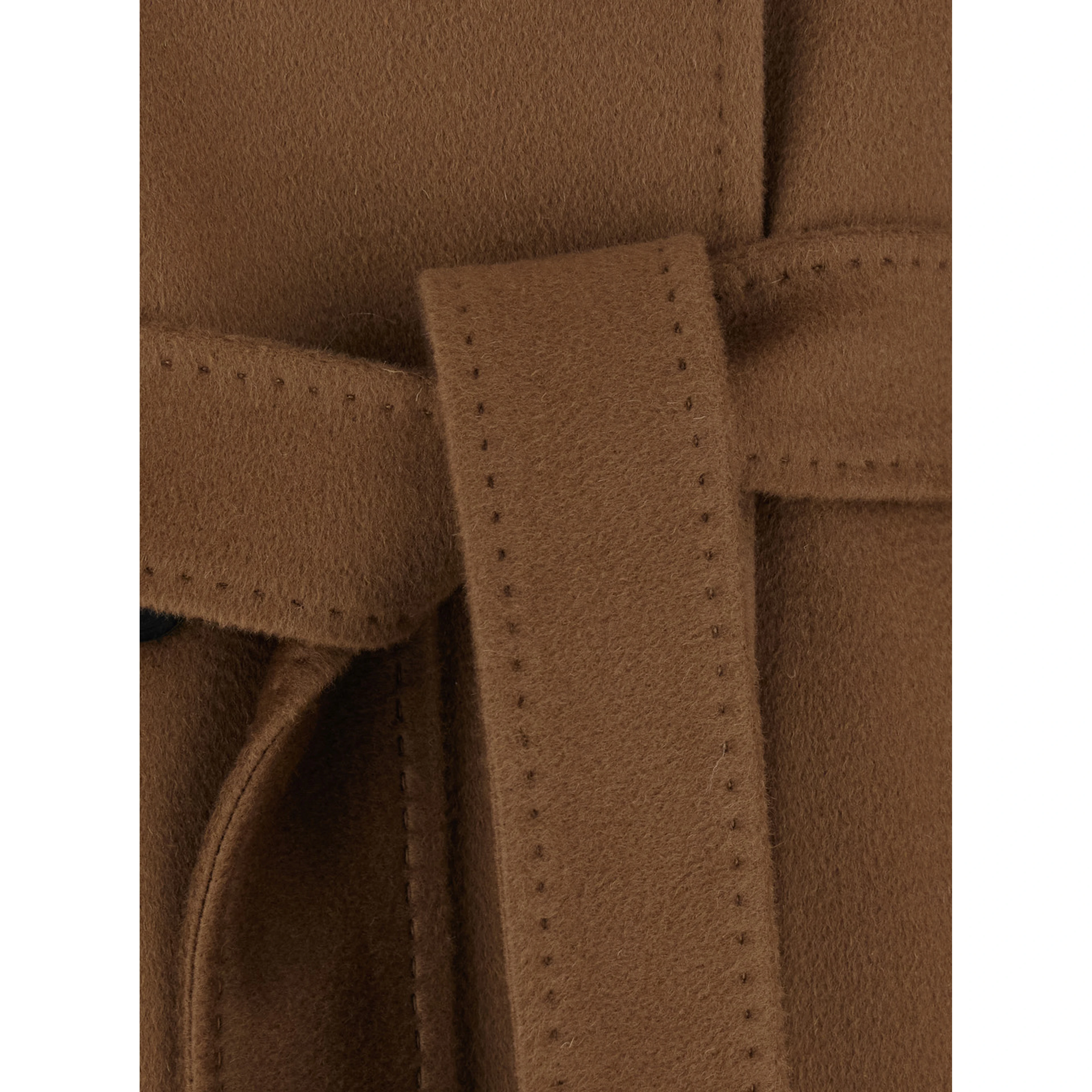 Brown coat with shirt collar and waist belt in wool for women