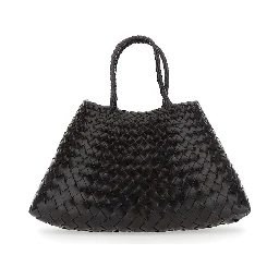 Santa Croce Brown Small Handbag with woven design in leather for women