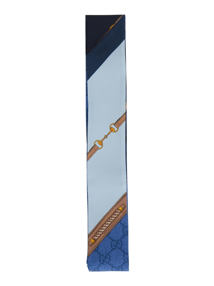 Blue Scarf with All-Over Print in GG Silk for Women