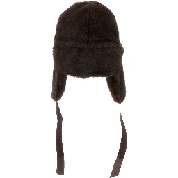 Brown Beanie with Adjustable Drawstring in Fur for Women