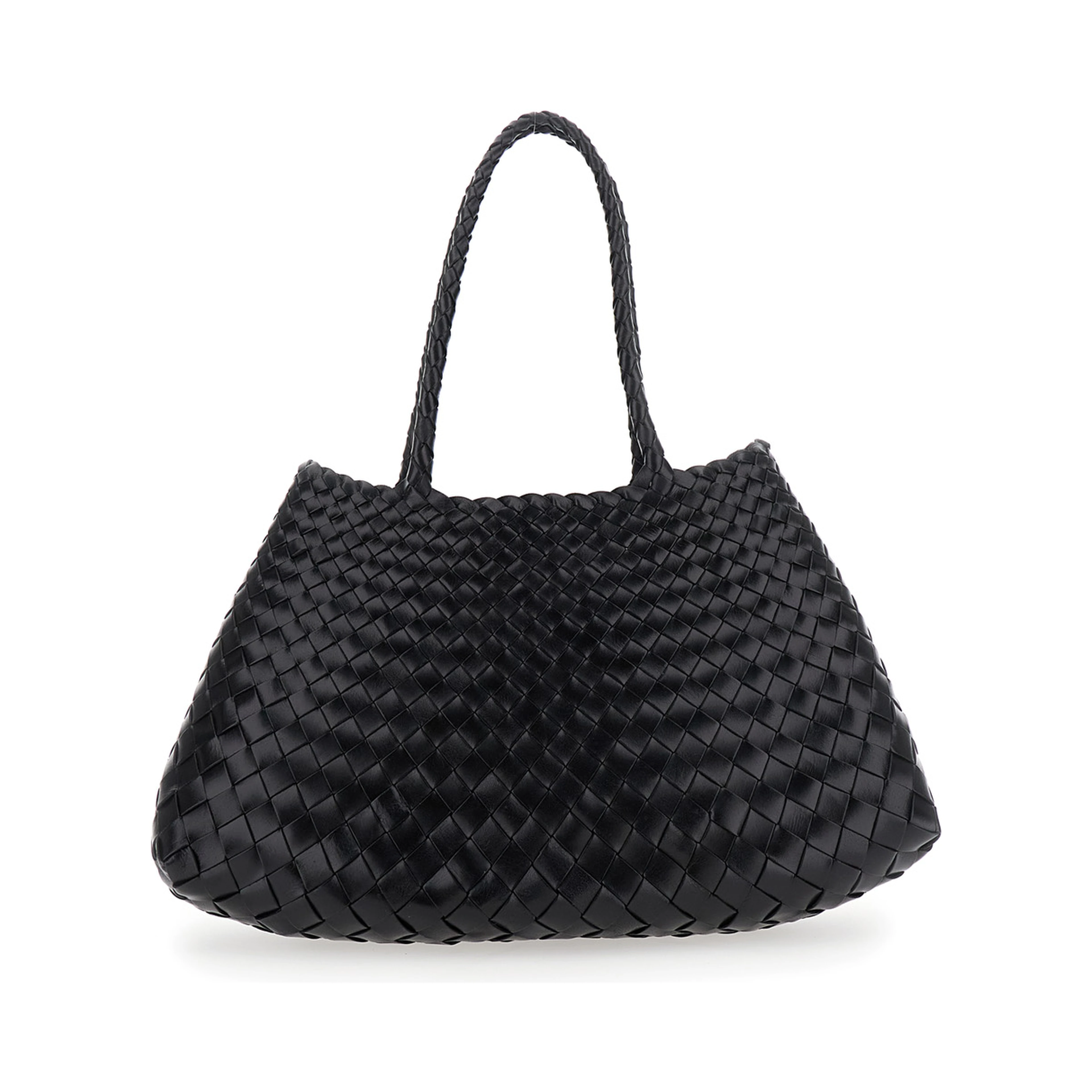 Crossbody bag Santa Croce with Two Top Handles and Intreccio Design in Black Leather for Women