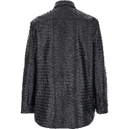 Oversized Woven Leather Jacket Black Men