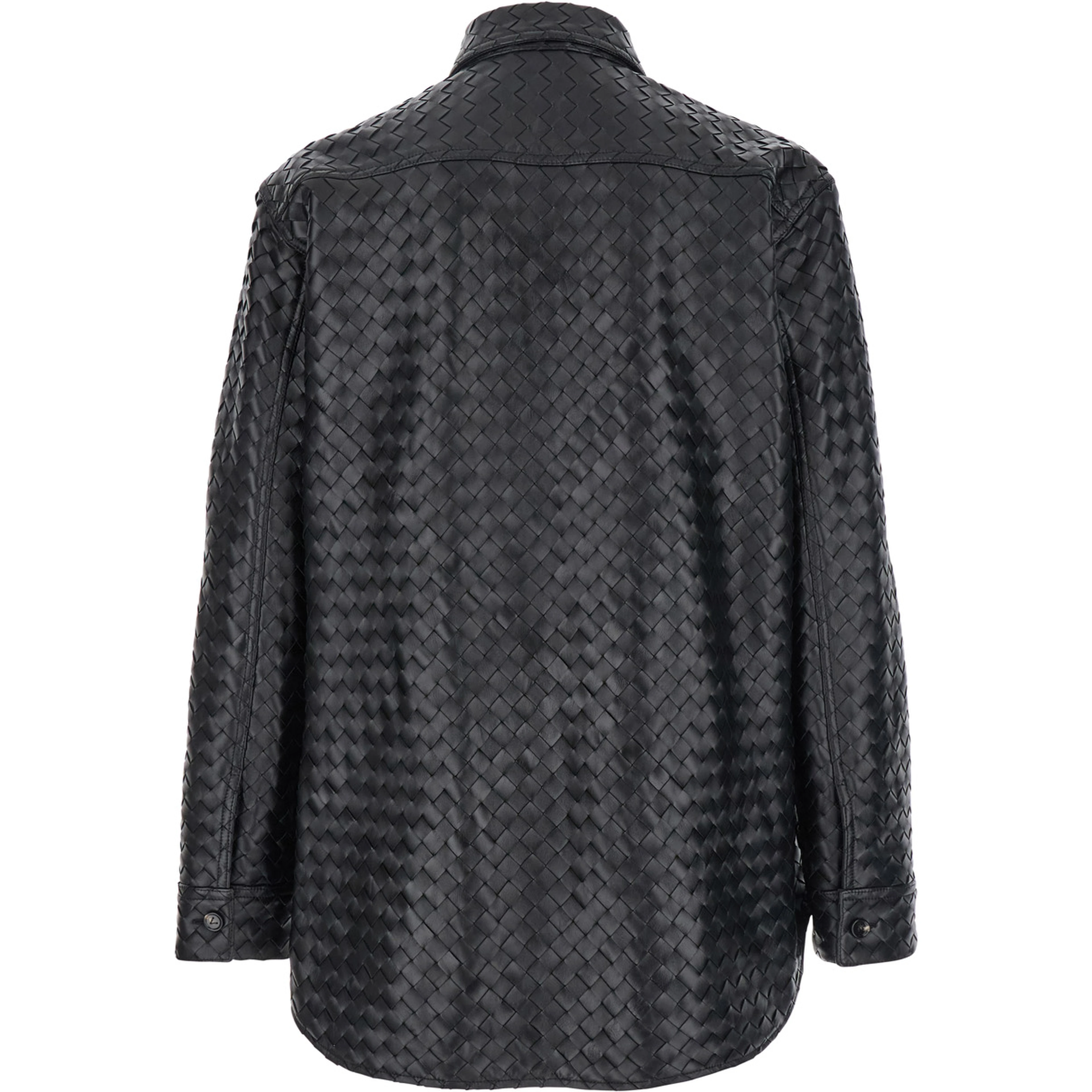 Oversized Woven Leather Jacket Black Men