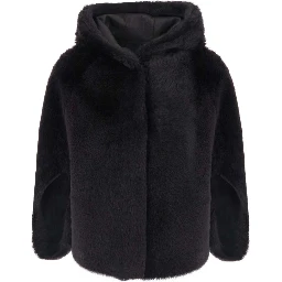 brown Shearling jacket with hood and hidden front closure in shearling for women