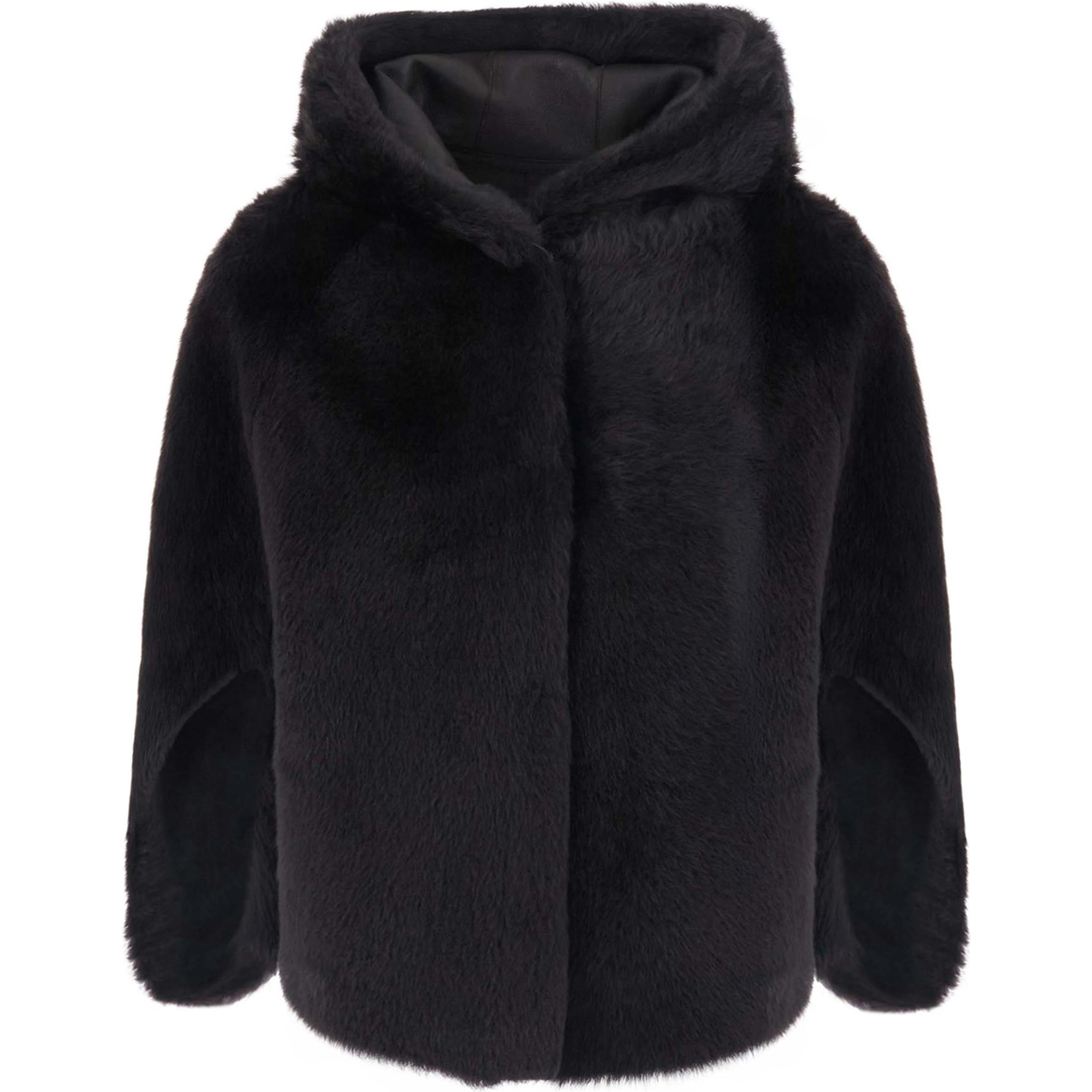 brown Shearling jacket with hood and hidden front closure in shearling for women