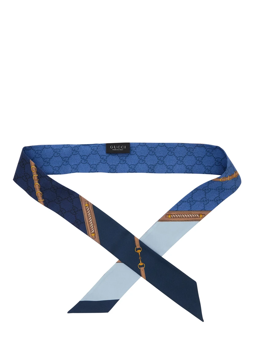 Blue Scarf with All-Over Print in GG Silk for Women