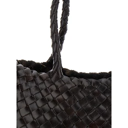 Santa Croce Brown Small Handbag with woven design in leather for women
