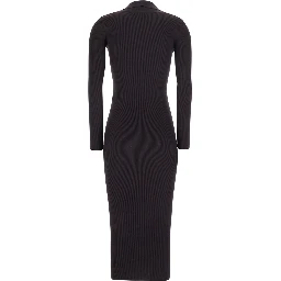 Brown Dress with V-neck and logo detail on the front in Tech Fabric for women