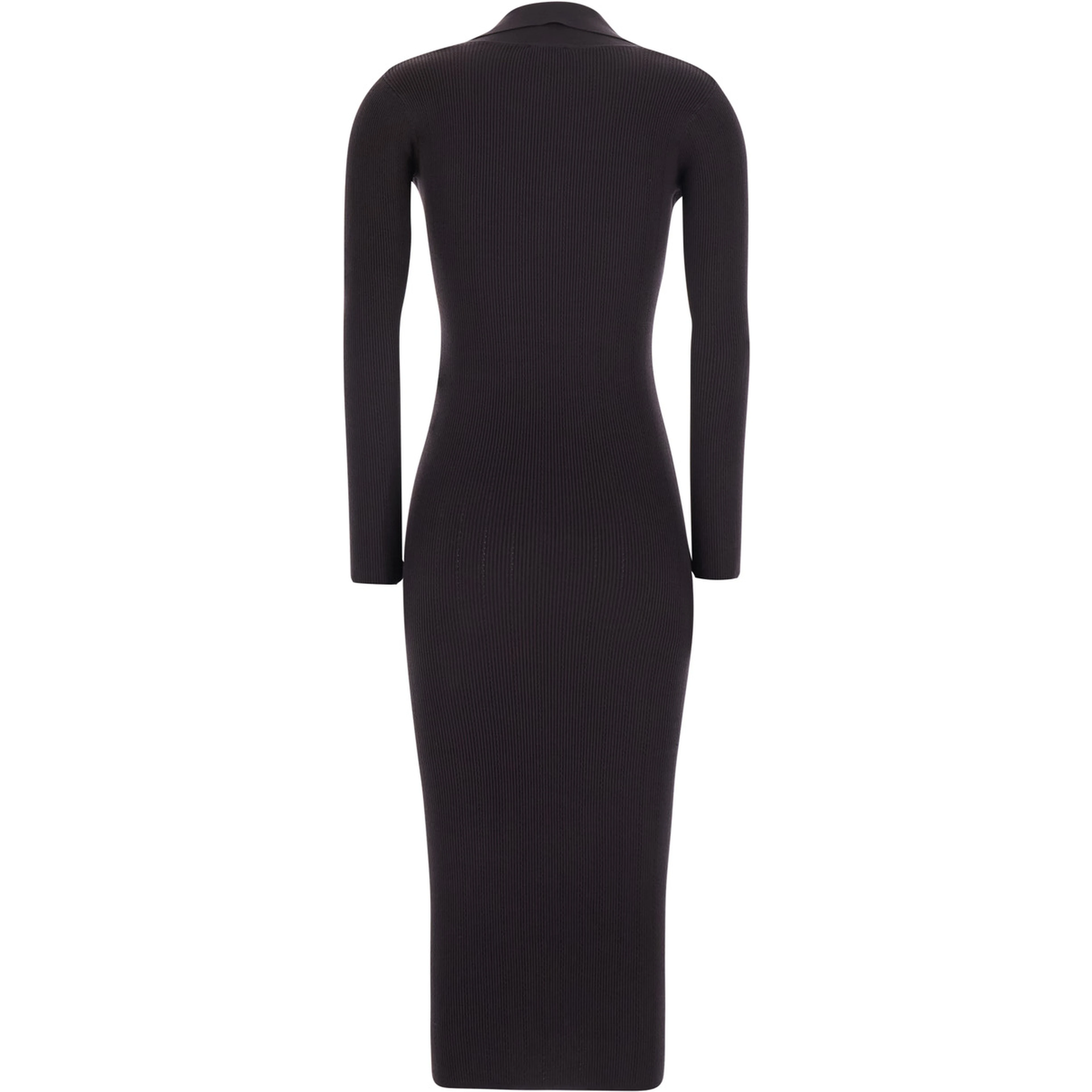 Brown Dress with V-neck and logo detail on the front in Tech Fabric for women