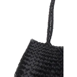 Crossbody bag Santa Croce with Two Top Handles and Intreccio Design in Black Leather for Women