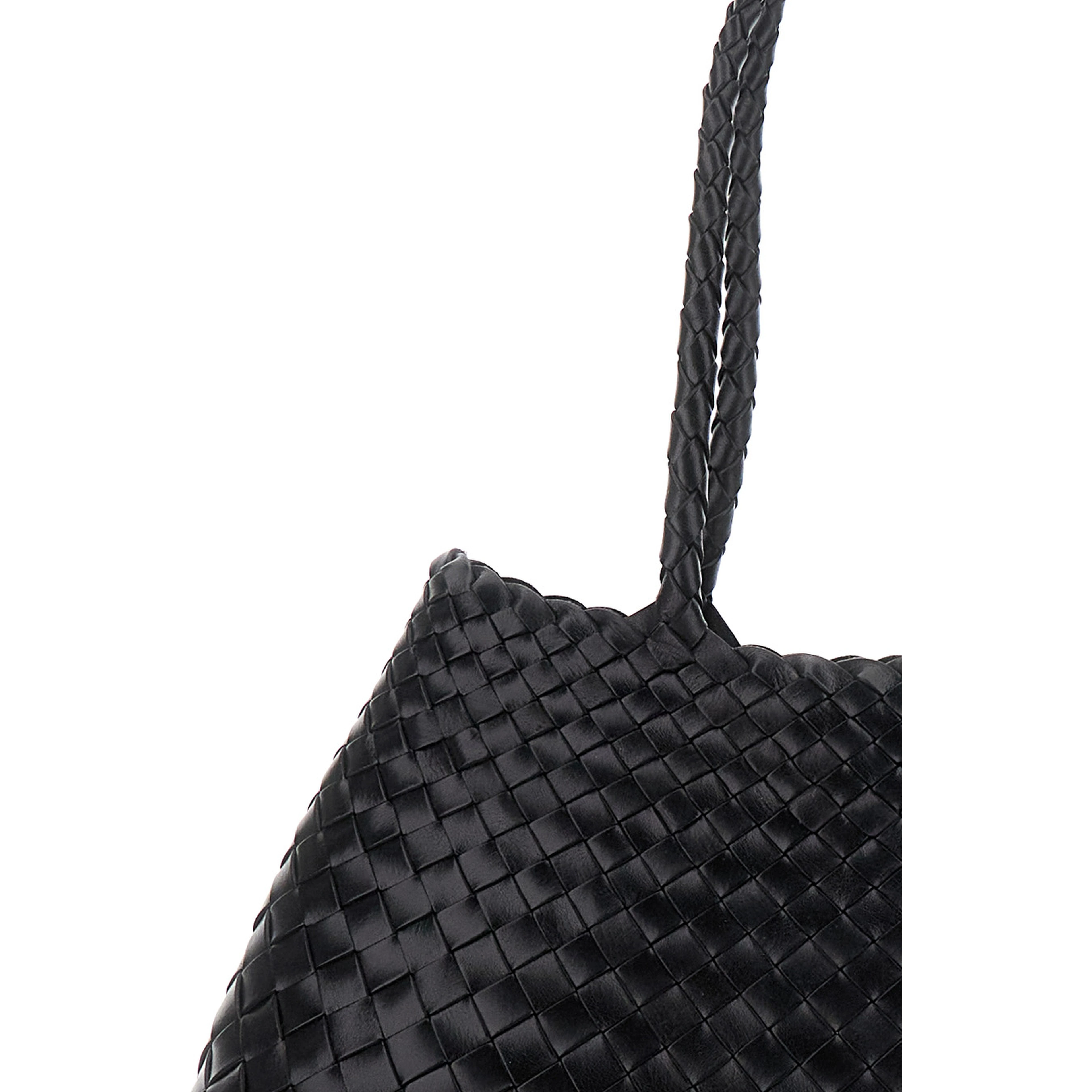 Crossbody bag Santa Croce with Two Top Handles and Intreccio Design in Black Leather for Women