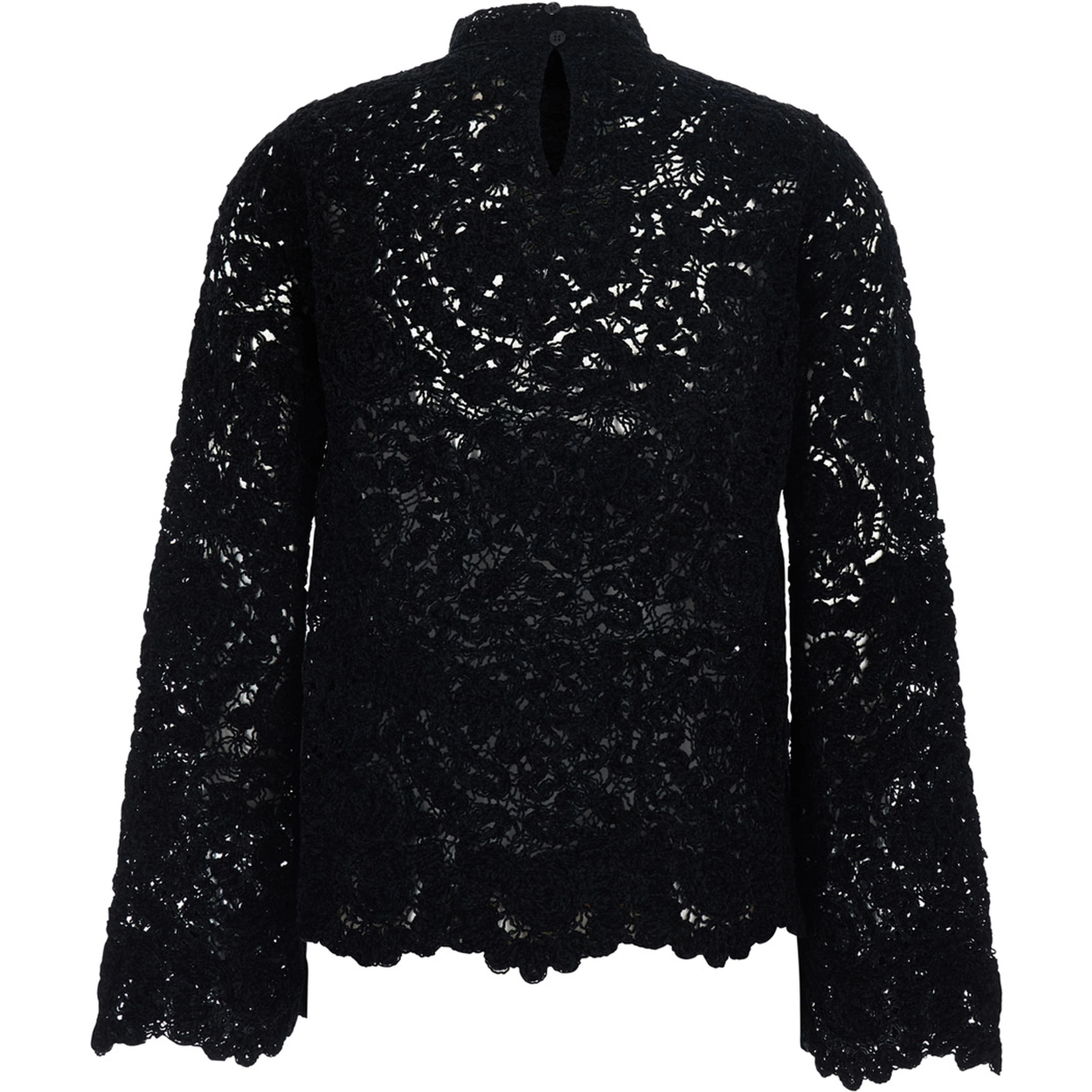 black Sweater with lace details and perforated design in fabric for women