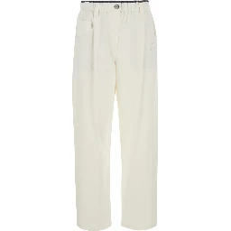 White Pants with pleats and Patch pockets on the back in cotton for women