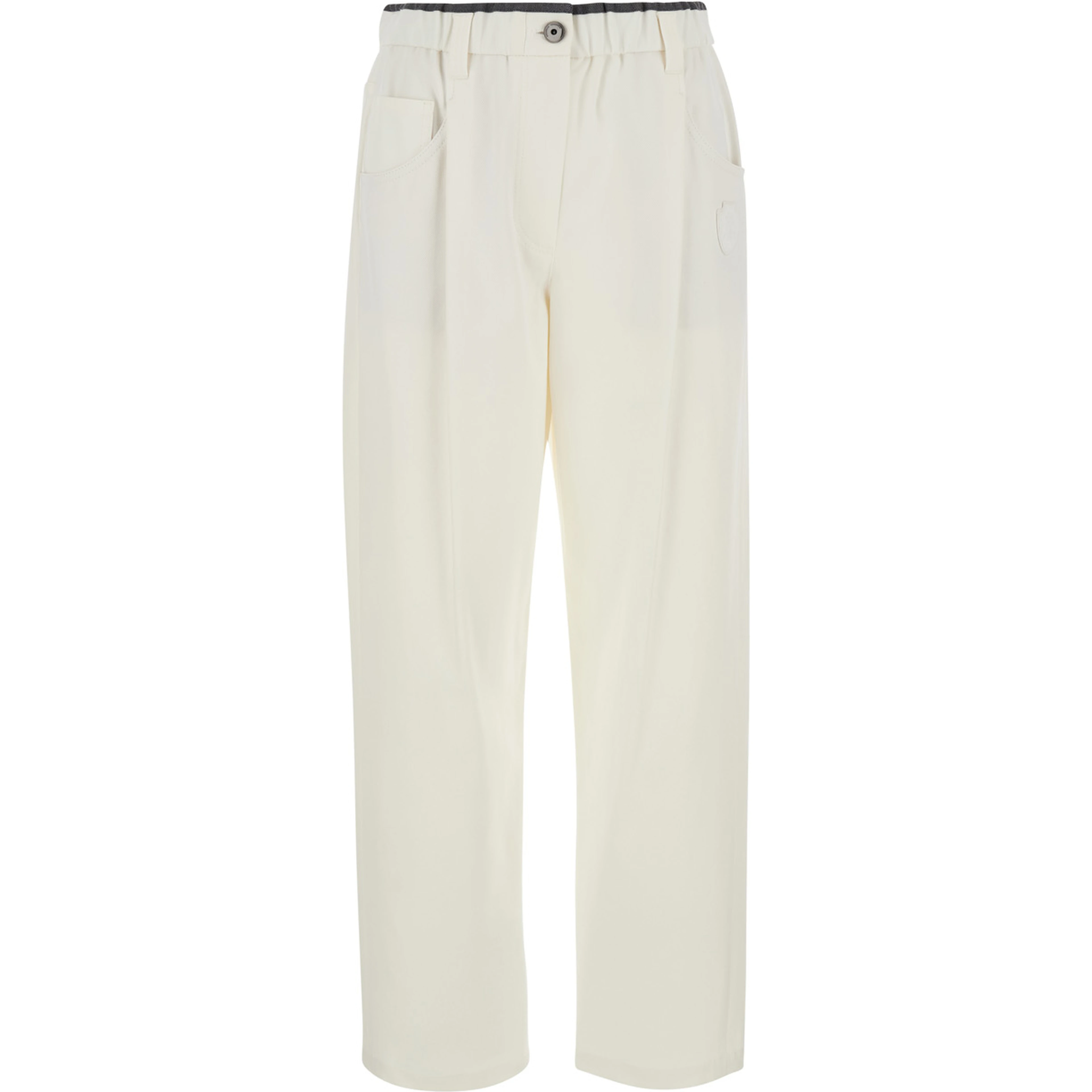 White Pants with pleats and Patch pockets on the back in cotton for women