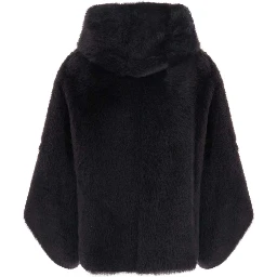 brown Shearling jacket with hood and hidden front closure in shearling for women