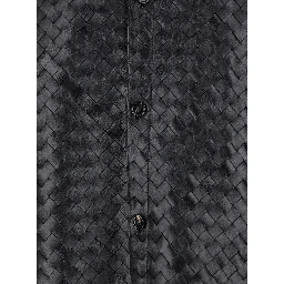 Oversized Woven Leather Jacket Black Men