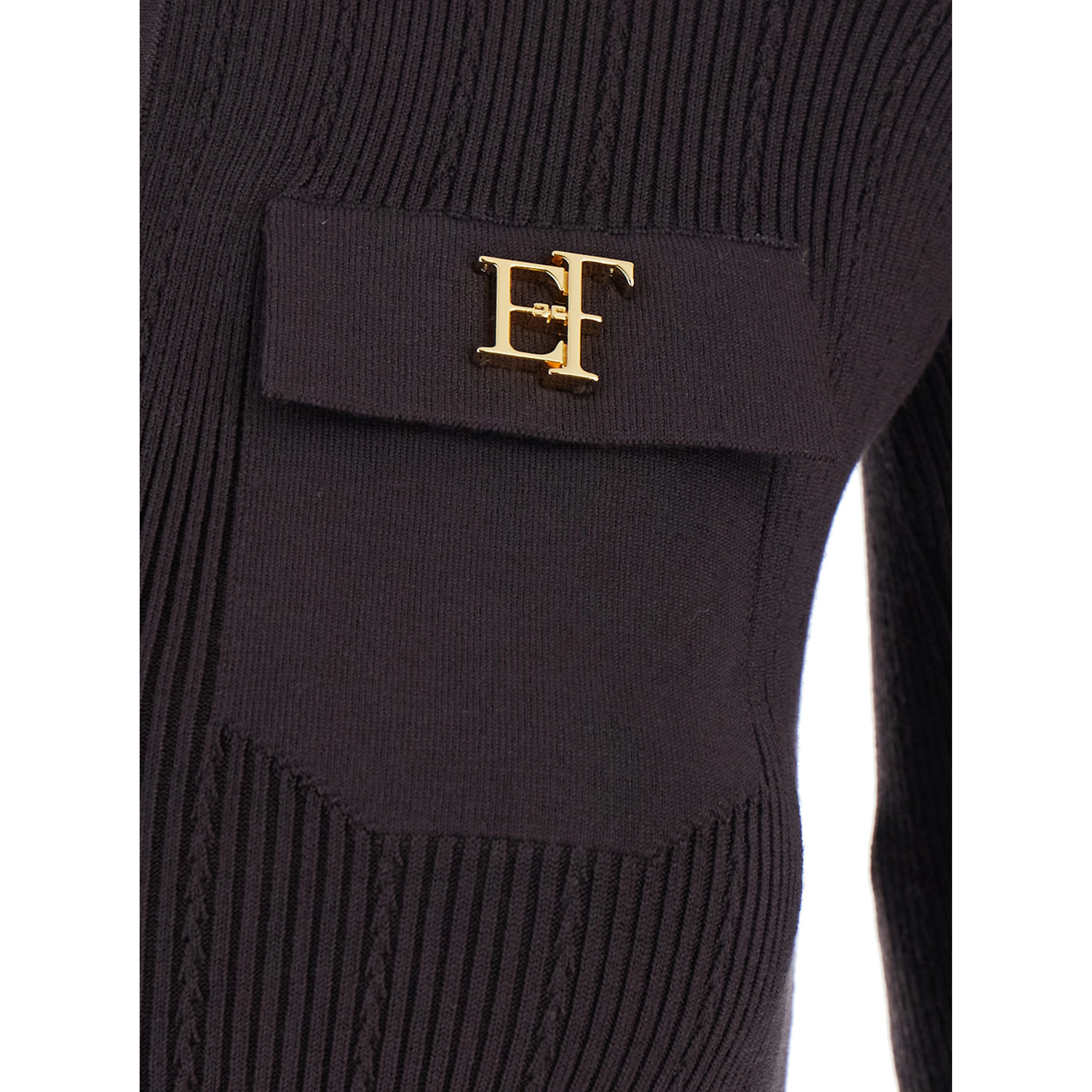 Brown Dress with V-neck and logo detail on the front in Tech Fabric for women