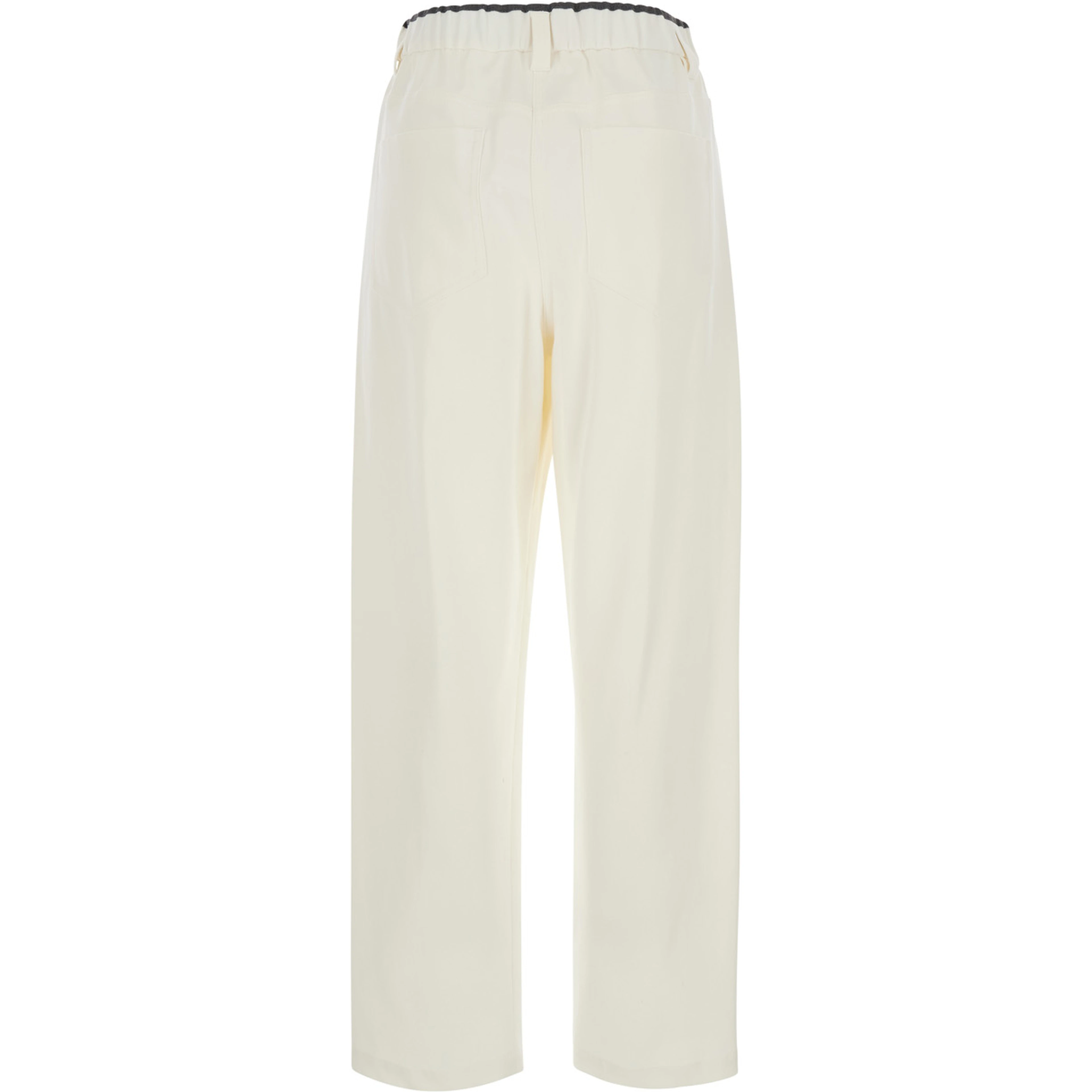 White Pants with pleats and Patch pockets on the back in cotton for women