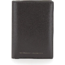 Brown wallet with Logo lettering on the front in leather for women