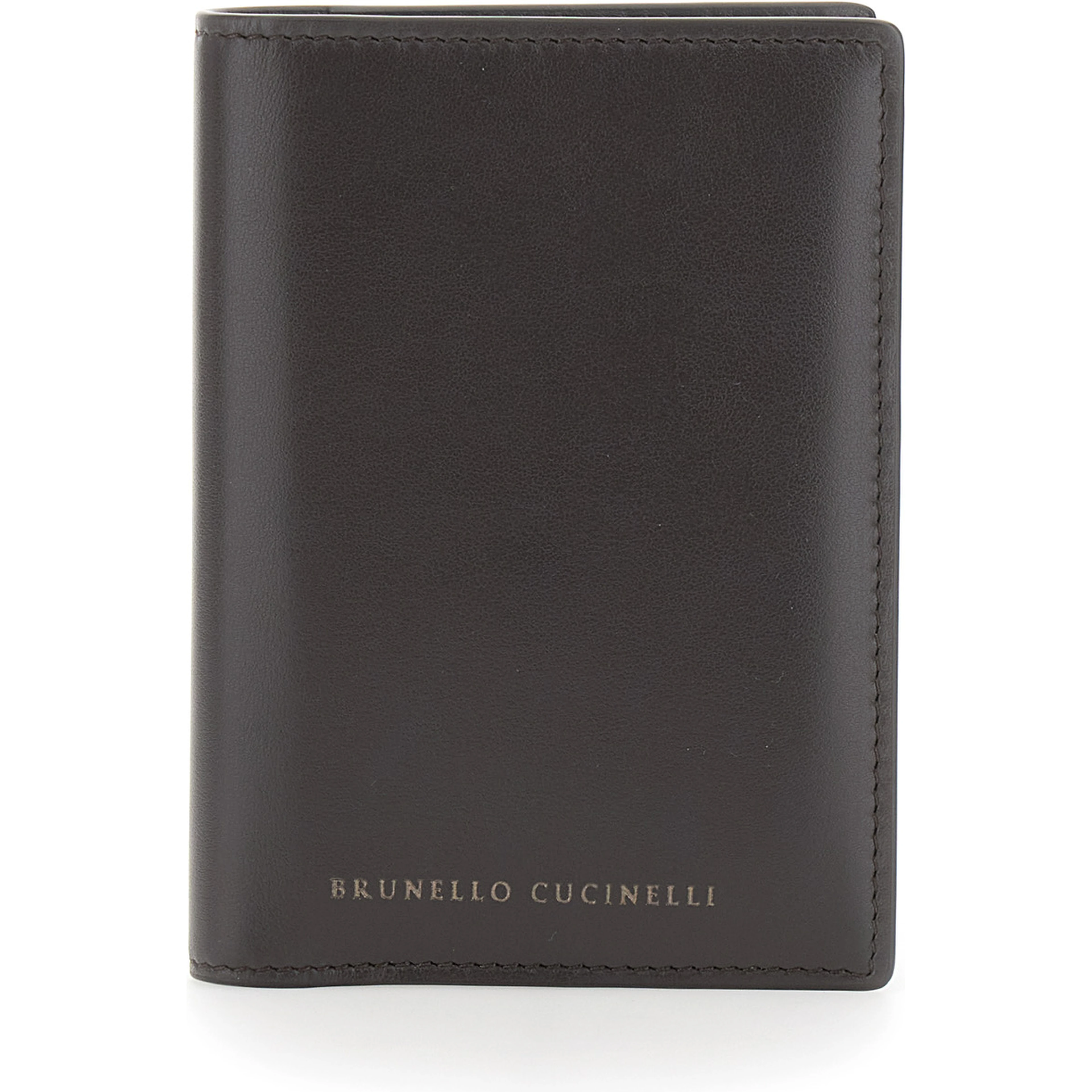 Brown wallet with Logo lettering on the front in leather for women