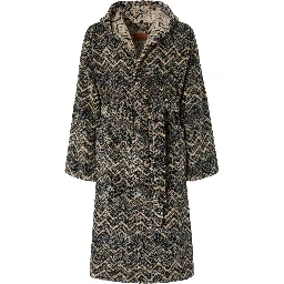 multicolor Hooded bathrobe with Zig-Zag motif in cotton terry home