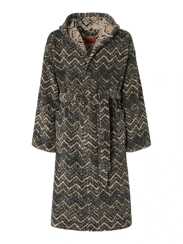 multicolor Hooded bathrobe with Zig-Zag motif in cotton terry home