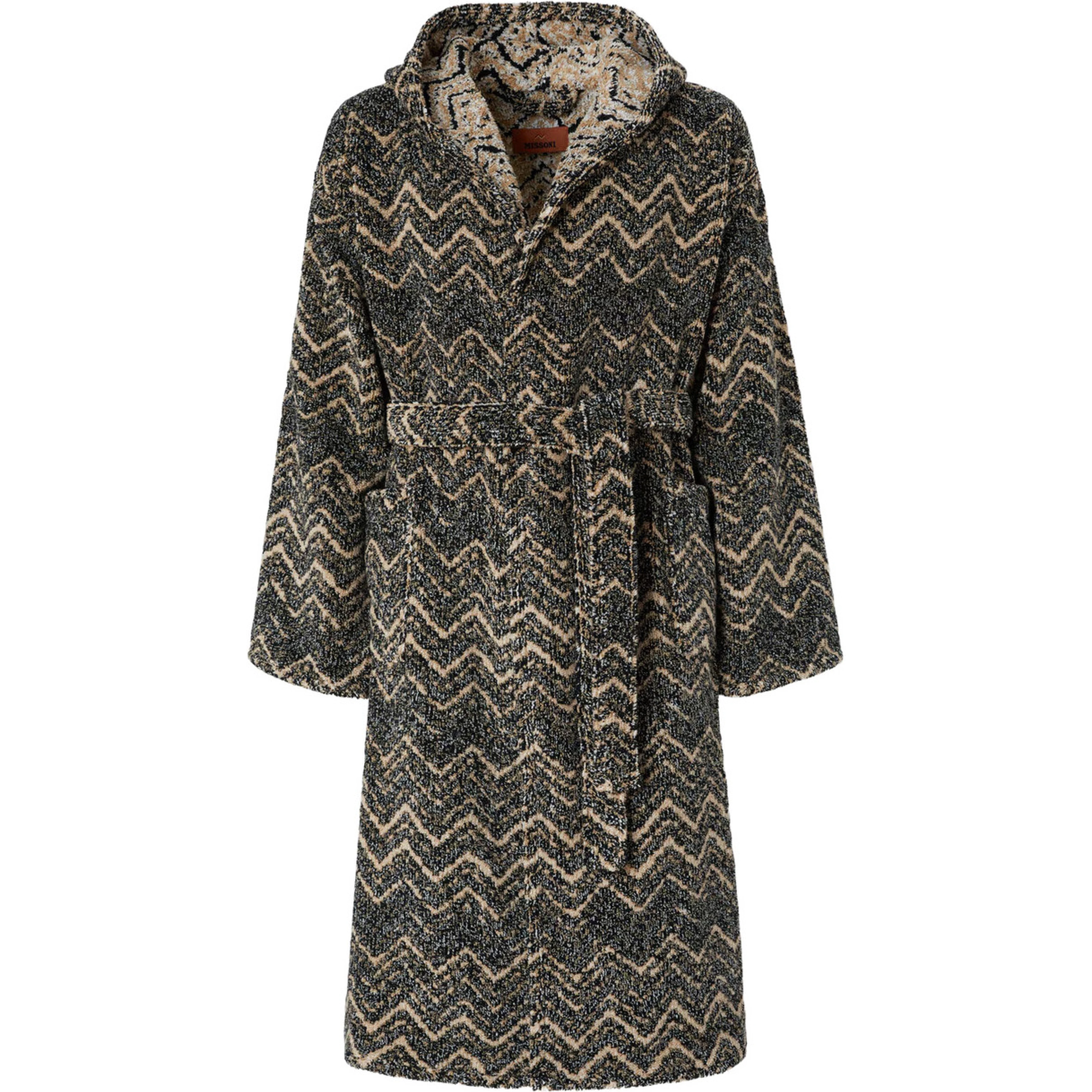 multicolor Hooded bathrobe with Zig-Zag motif in cotton terry home