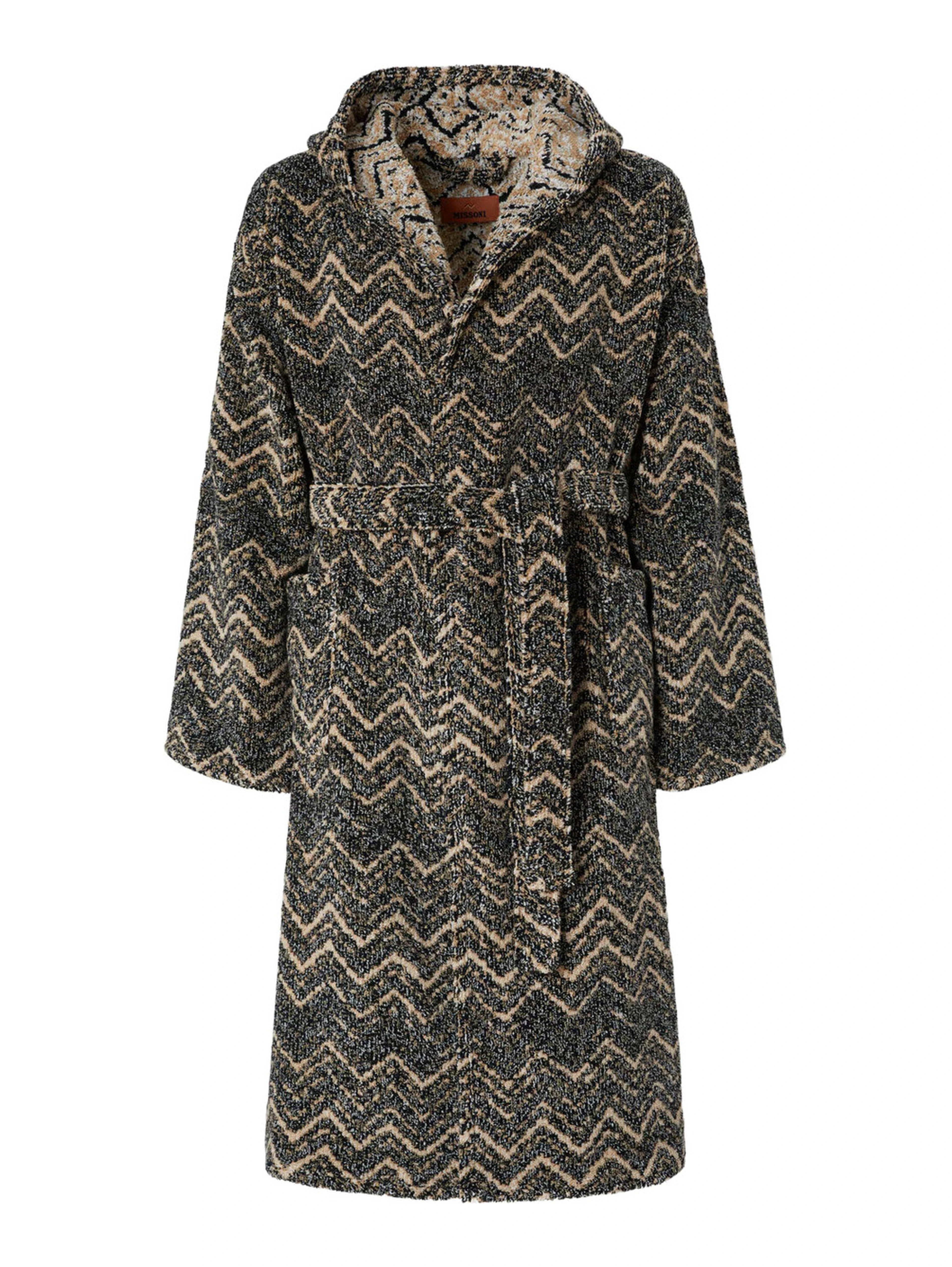 multicolor Hooded bathrobe with Zig-Zag motif in cotton terry home