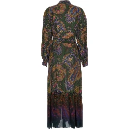 Brown Midi Dress with Classic Collar and All-Over Paisley Motif in Viscose for Women