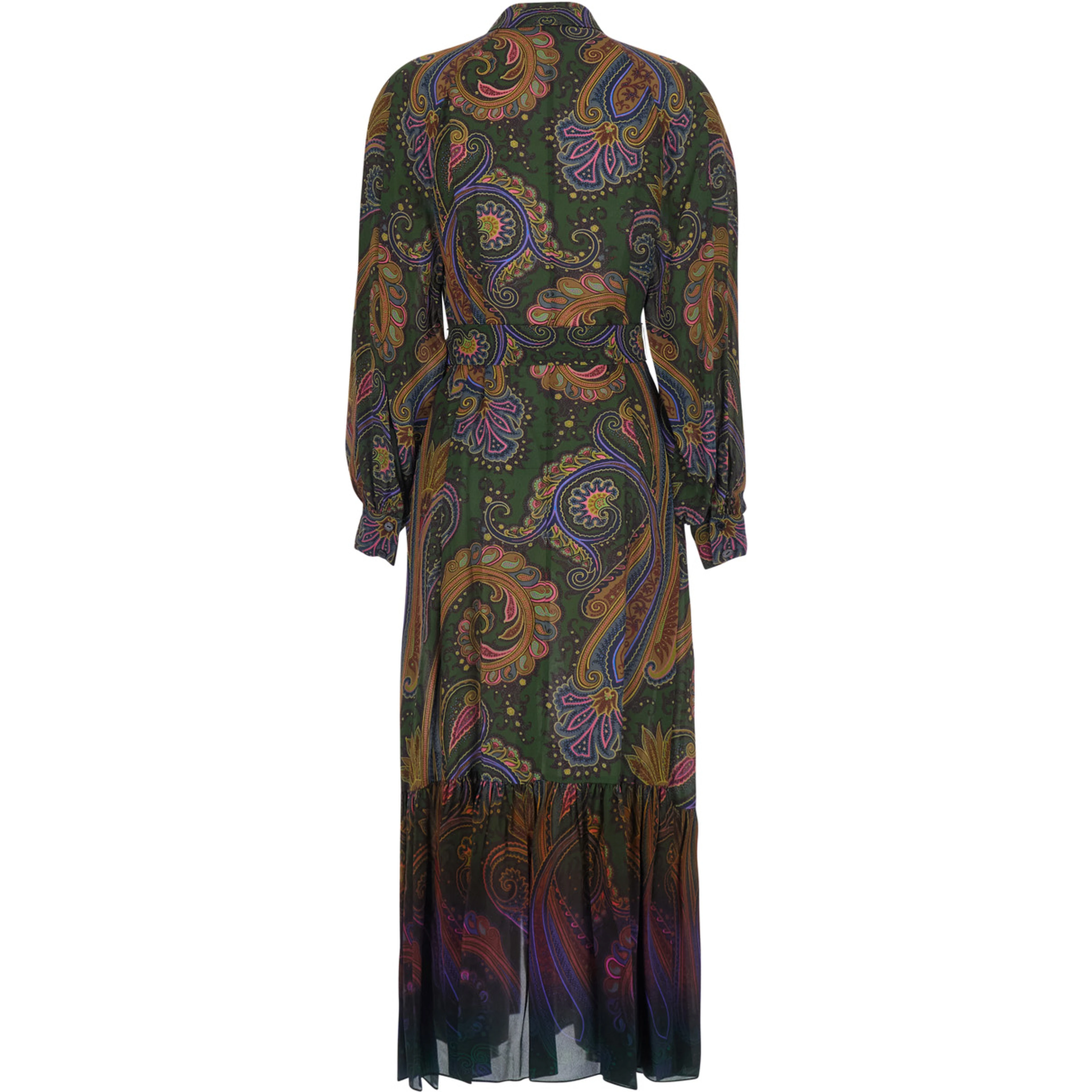 Brown Midi Dress with Classic Collar and All-Over Paisley Motif in Viscose for Women