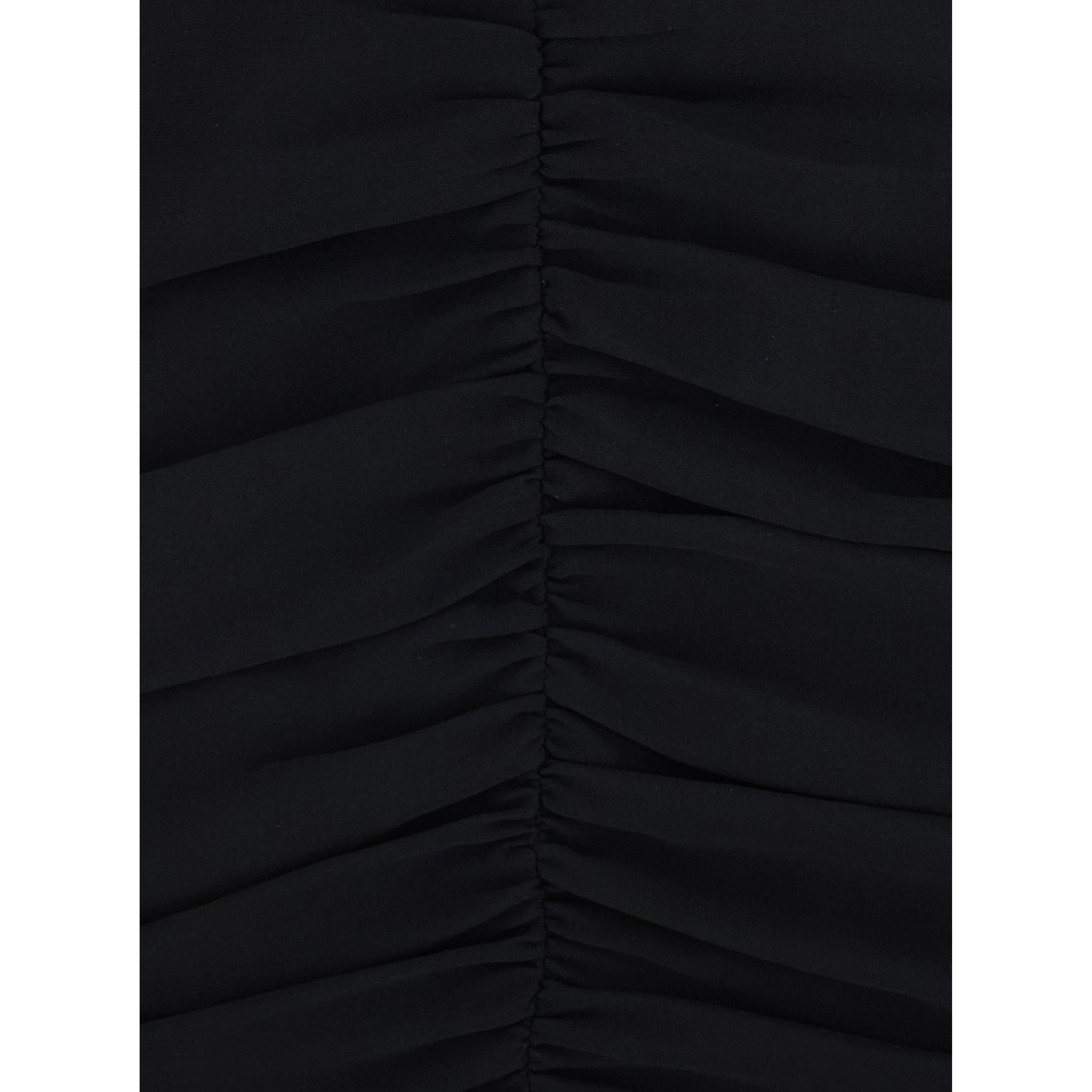 Black Mini Dress with V-Neck and Hidden Zip Closure at the Back in Tech Fabric for Women