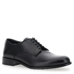 Black derby shoes with laces on the front in leather for men