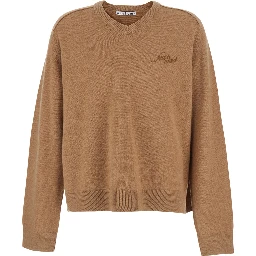 Beige sweater with high collar and long sleeves in wool, unisex