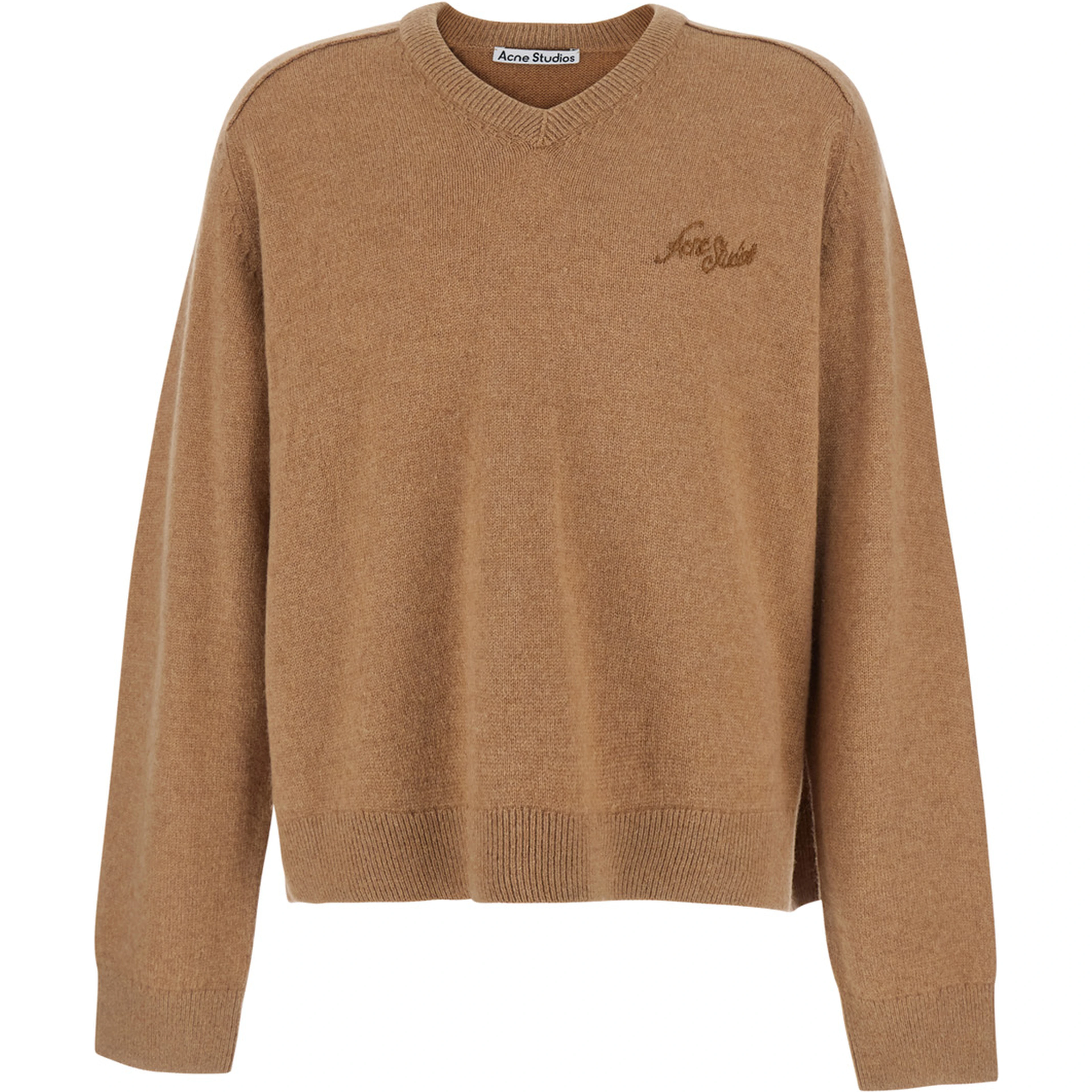 Beige sweater with high collar and long sleeves in wool, unisex