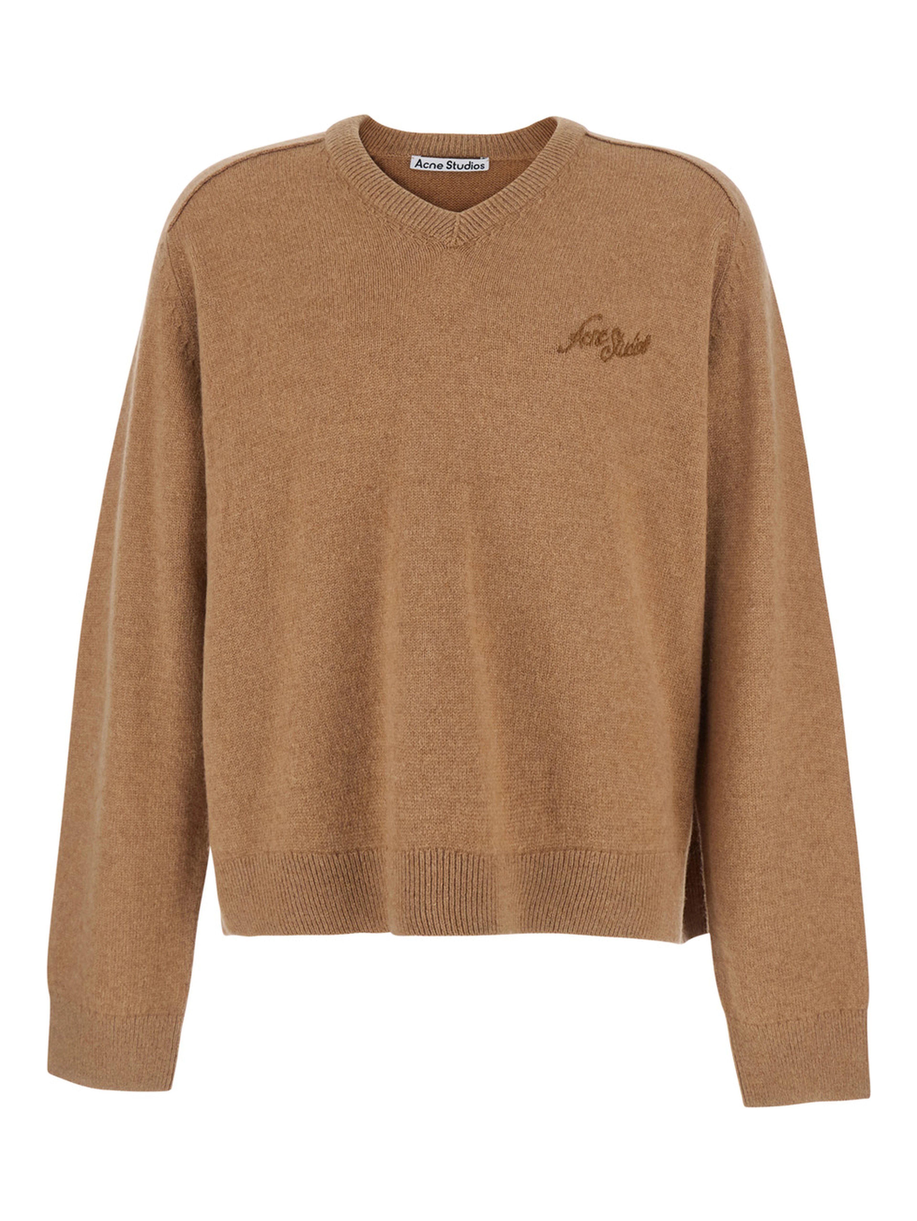 Beige sweater with high collar and long sleeves in wool, unisex