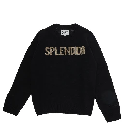 Black crew-neck Princess P sweater in cashmere, wool, viscose and polyamide for Girl