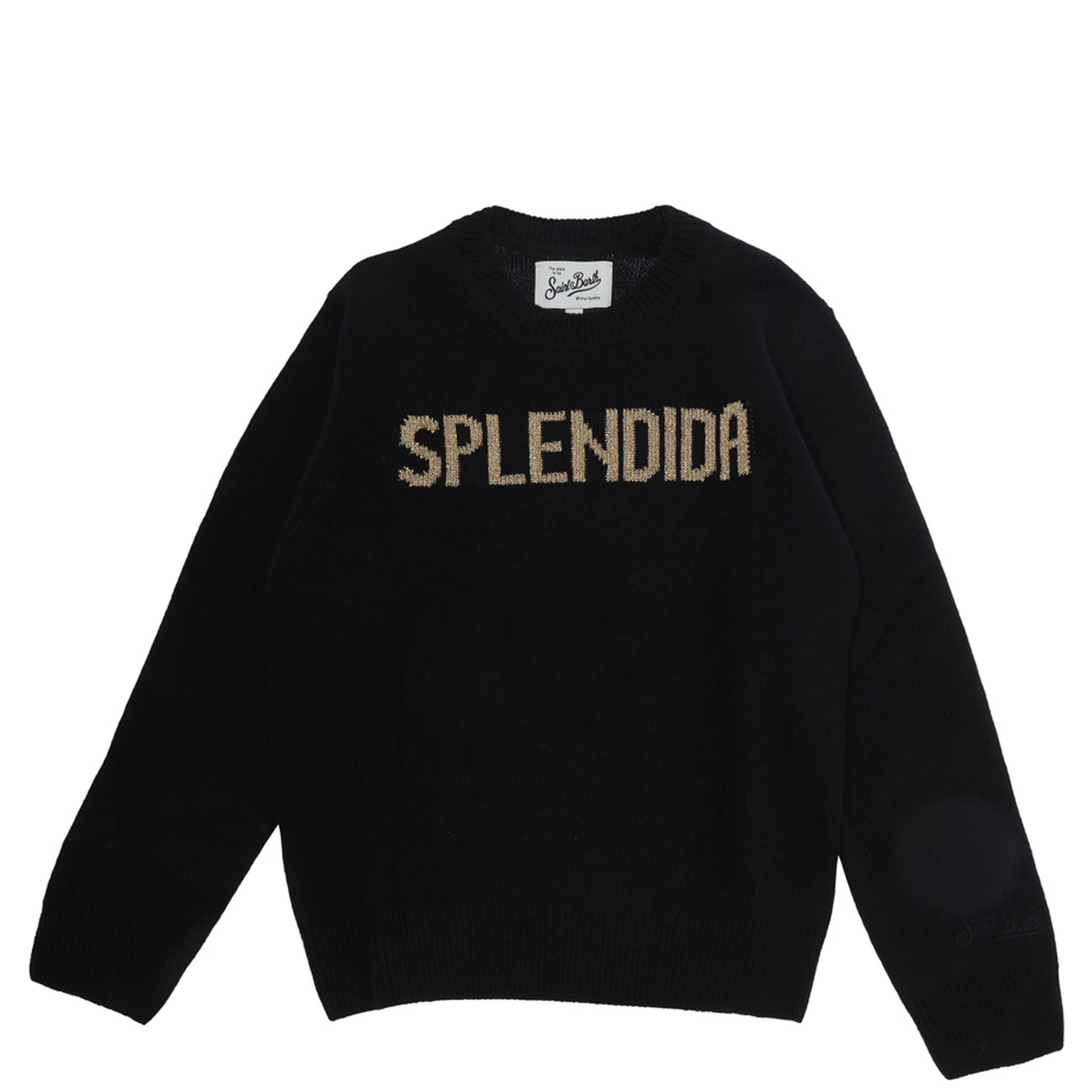 Black crew-neck Princess P sweater in cashmere, wool, viscose and polyamide for Girl