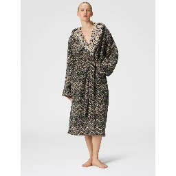 multicolor Hooded bathrobe with Zig-Zag motif in cotton terry home