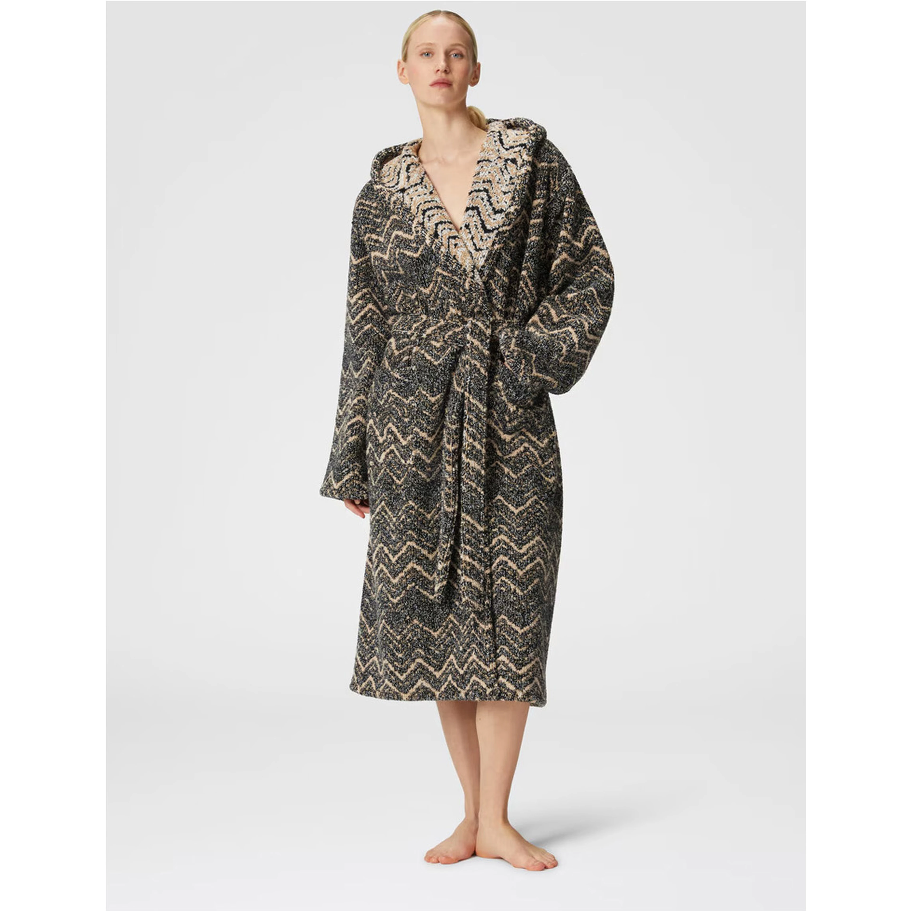 multicolor Hooded bathrobe with Zig-Zag motif in cotton terry home