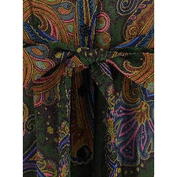 Brown Midi Dress with Classic Collar and All-Over Paisley Motif in Viscose for Women