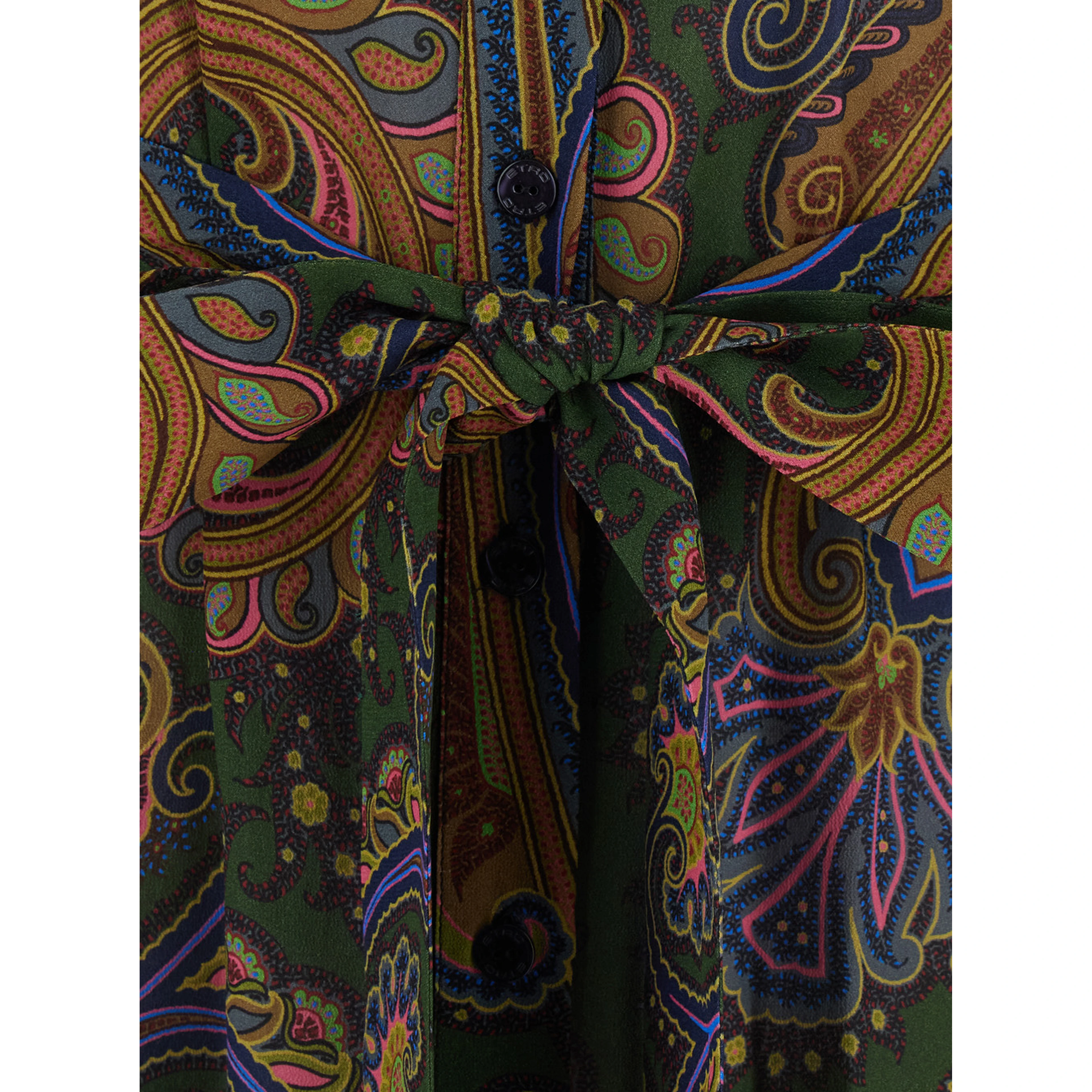 Brown Midi Dress with Classic Collar and All-Over Paisley Motif in Viscose for Women