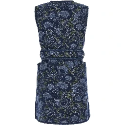 Womens vest with patch pockets and belt in blue