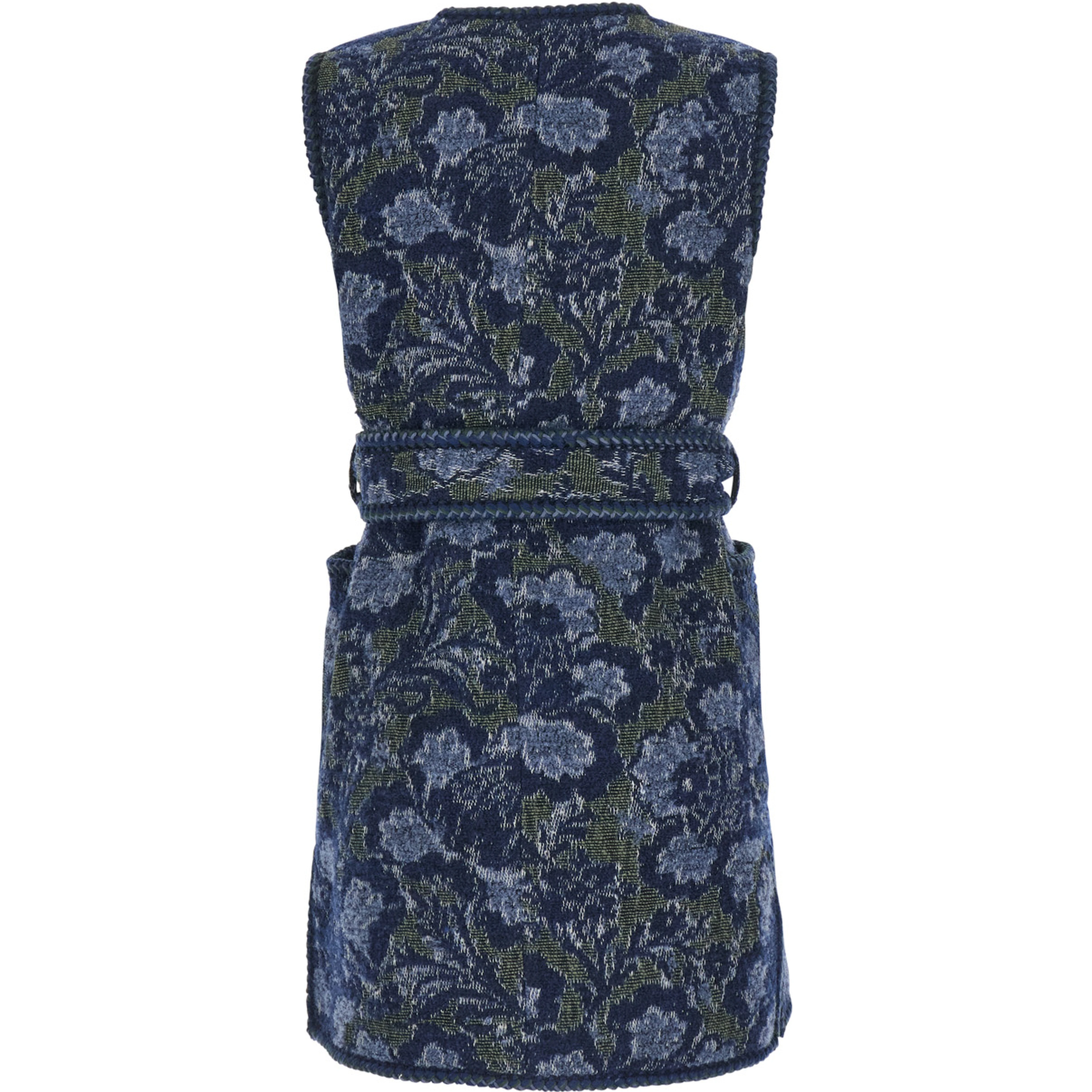 Womens vest with patch pockets and belt in blue