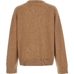Beige sweater with high collar and long sleeves in wool, unisex